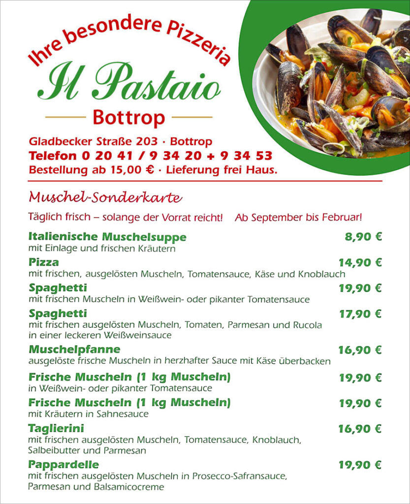 Pizzeria il Pastaio italiensches Restaurant Muschelkarte 2025